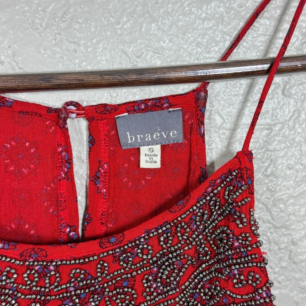 Evereve Braeve Beaded Dress Sundress Sm Gauzy Keyhole Ruffle Indie Boho Festival - Picture 9 of 12